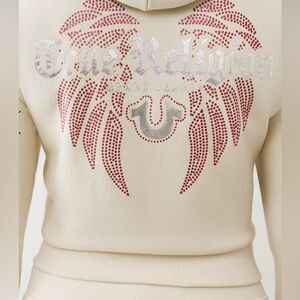 Women's True Religion Shrunken Wing zip hoodie Sz large winter white